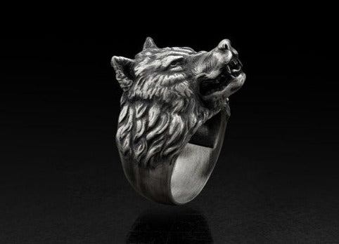 RARE PRINCE by CARAT SUTRA | Unique Designed Wolf Face Ring | 925 Sterling Silver Oxidized Ring | Men's Jewelry | With Certificate of Authenticity and 925 Hallmark