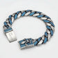 16mm wide, Unique Fleur-De-Lis Blue Iced Cuban Link Bracelet for Men | Dark Oxidized 925 Silver Bracelet | With Certificate of Authenticity and 925 Hallmark