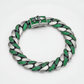 16mm wide, Unique Fleur-De-Lis natural emerald Iced Cuban Link Bracelet for Men | Dark Oxidized 925 Silver Bracelet | With Certificate of Authenticity and 925 Hallmark (Copy) - caratsutra