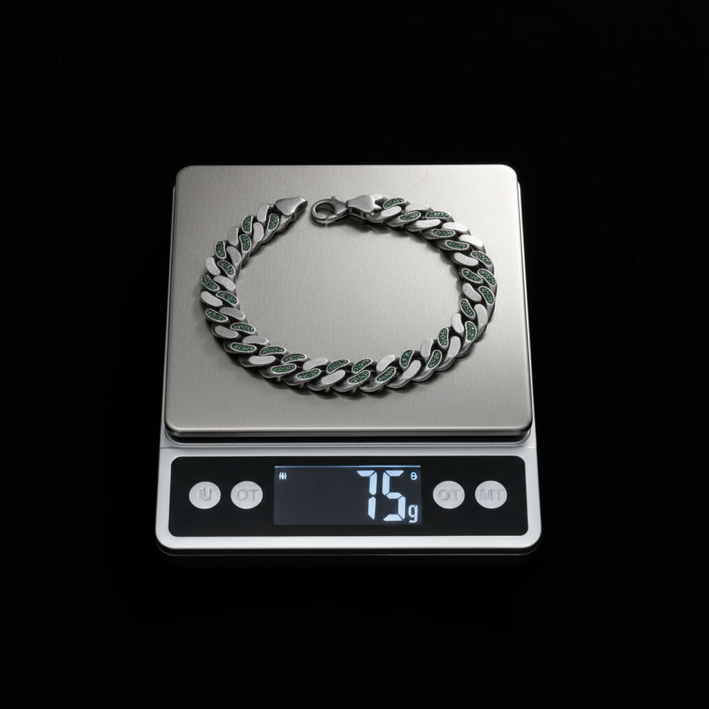 RARE PRINCE by CARAT SUTRA | 12mm Unique  Green Emerald Iced Cuban Link Bracelet for Men | Dark Oxidized 925 Silver Bracelet | Men's Jewelry | With Certificate of Authenticity and 925 Hallmark