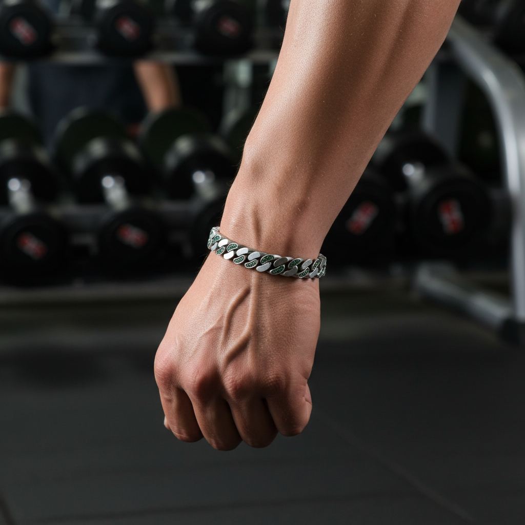 RARE PRINCE by CARAT SUTRA | 12mm Unique  Green Emerald Iced Cuban Link Bracelet for Men | Dark Oxidized 925 Silver Bracelet | Men's Jewelry | With Certificate of Authenticity and 925 Hallmark