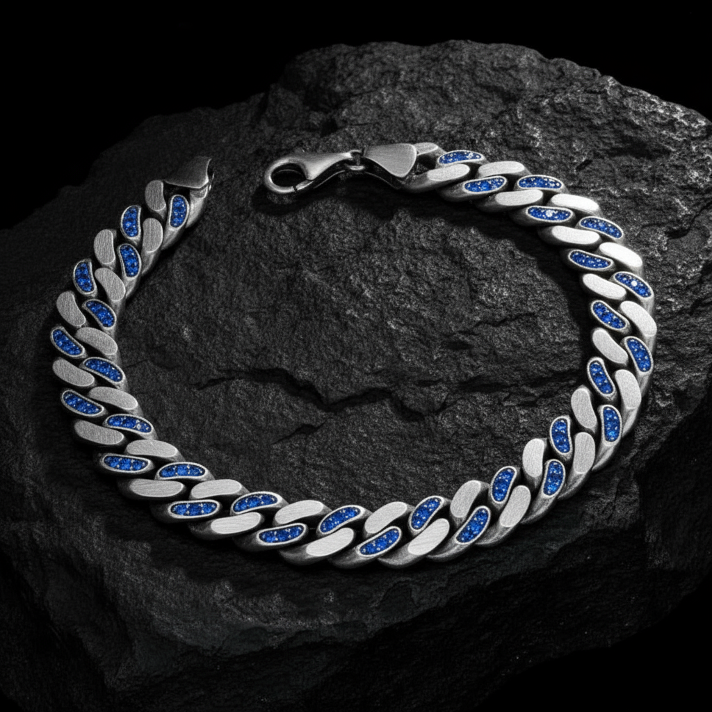 RARE PRINCE by CARAT SUTRA | 12mm Unique  Green Emerald Iced Cuban Link Bracelet for Men | Dark Oxidized 925 Silver Bracelet | Men's Jewelry | With Certificate of Authenticity and 925 Hallmark