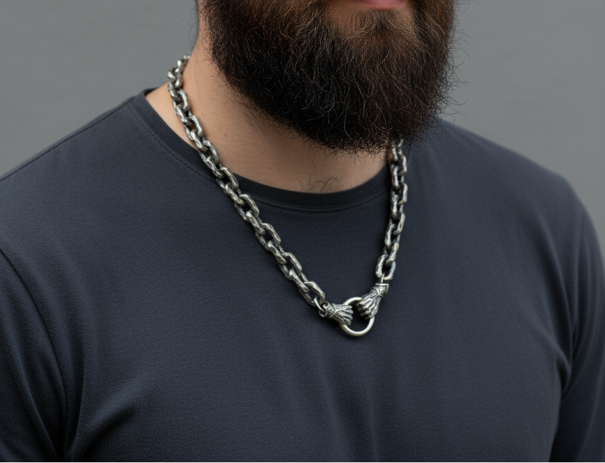 RARE PRINCE by CARAT SUTRA | 12mm Unique Fist Chain with Vintage Oxidised finish | 925 Sterling Silver | Men's Jewelry | With Certificate of Authenticity and 925 Hallmark