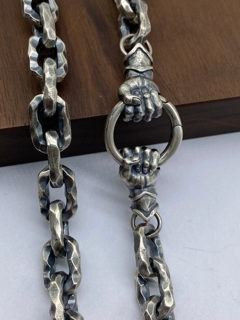 RARE PRINCE by CARAT SUTRA | 10mm Unique Fist Chain with Vintage Oxidized finish | 925 Sterling Silver | Men's Jewelry | With Certificate of Authenticity and 925 Hallmark