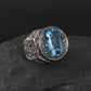 RARE PRINCE by CARAT SUTRA | Exclusively Designed Ring with AAA Cut Octagonal Blue Topaz | 925 Sterling Silver Oxidized Hand-engraved Ring | Men's Jewelry | With Certificate of Authenticity and 925 Hallmark