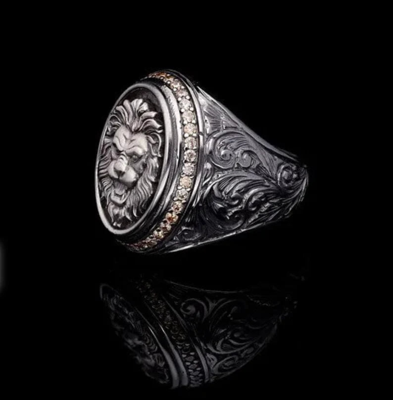 RARE PRINCE by CARAT SUTRA | Unique Designed Lion Ring | 925 Sterling Silver Oxidized Ring | Men's Jewelry | With Certificate of Authenticity and 925 Hallmark