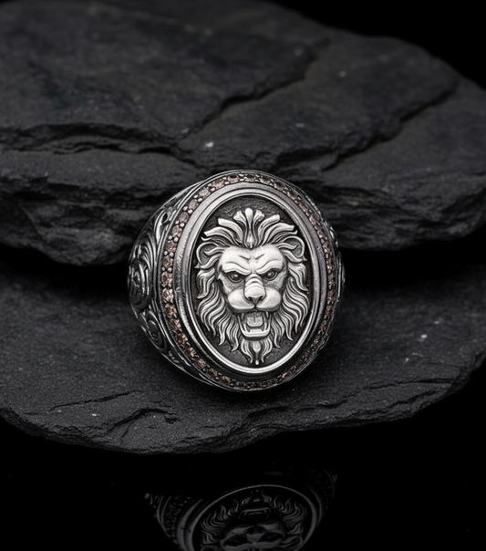 RARE PRINCE by CARAT SUTRA | Unique Designed Lion Ring | 925 Sterling Silver Oxidized Ring | Men's Jewelry | With Certificate of Authenticity and 925 Hallmark