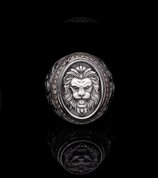 RARE PRINCE by CARAT SUTRA | Unique Designed Lion Ring | 925 Sterling Silver Oxidized Ring | Men's Jewelry | With Certificate of Authenticity and 925 Hallmark