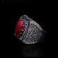 RARE PRINCE by CARAT SUTRA | Unique Designed Turkish Style Heavy Ring with Natural Red Coral | 925 Sterling Silver Oxidized Ring | Men's Jewelry | With Certificate of Authenticity and 925 Hallmark
