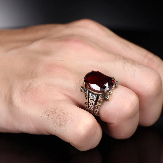 RARE PRINCE by CARAT SUTRA | Exclusively Designed Ring with Natural Gomed | 925 Sterling Silver Oxidized Ring | Men's Jewelry | With Certificate of Authenticity and 925 Hallmark