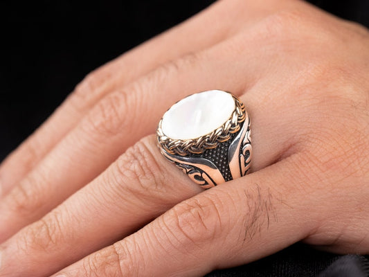 RARE PRINCE by CARAT SUTRA | Unique Turkish Style Ring with Natural Pearl | 925 Sterling Silver Oxidized Ring | Men's Jewelry | With Certificate of Authenticity and 925 Hallmark