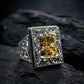 RARE PRINCE by CARAT SUTRA | Unique Hand-Engraved Turkish Style Ring with AAA+ Natural Yellow Citrine, 925 Sterling Silver Oxidized Ring | Men's Jewelry | With Certificate of Authenticity and 925 Hallmark