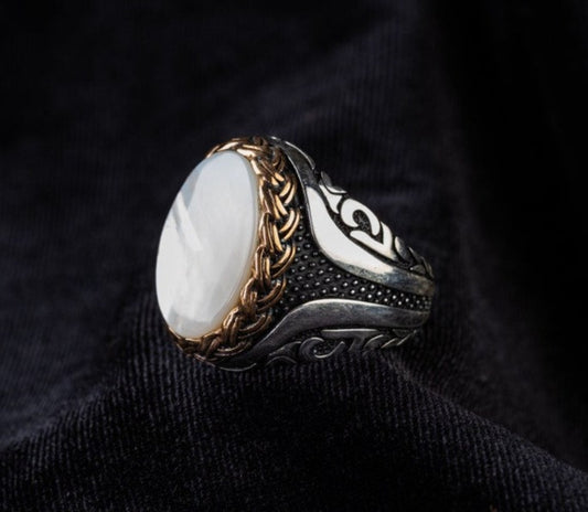 RARE PRINCE by CARAT SUTRA | Unique Turkish Style Ring with Natural Pearl | 925 Sterling Silver Oxidized Ring | Men's Jewelry | With Certificate of Authenticity and 925 Hallmark