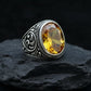 RARE PRINCE by CARAT SUTRA | Unique Designed Turkish Style Ring with Natural Yellow Citrine , 925 Sterling Silver Oxidized Ring | Men's Jewelry | With Certificate of Authenticity and 925 Hallmark
