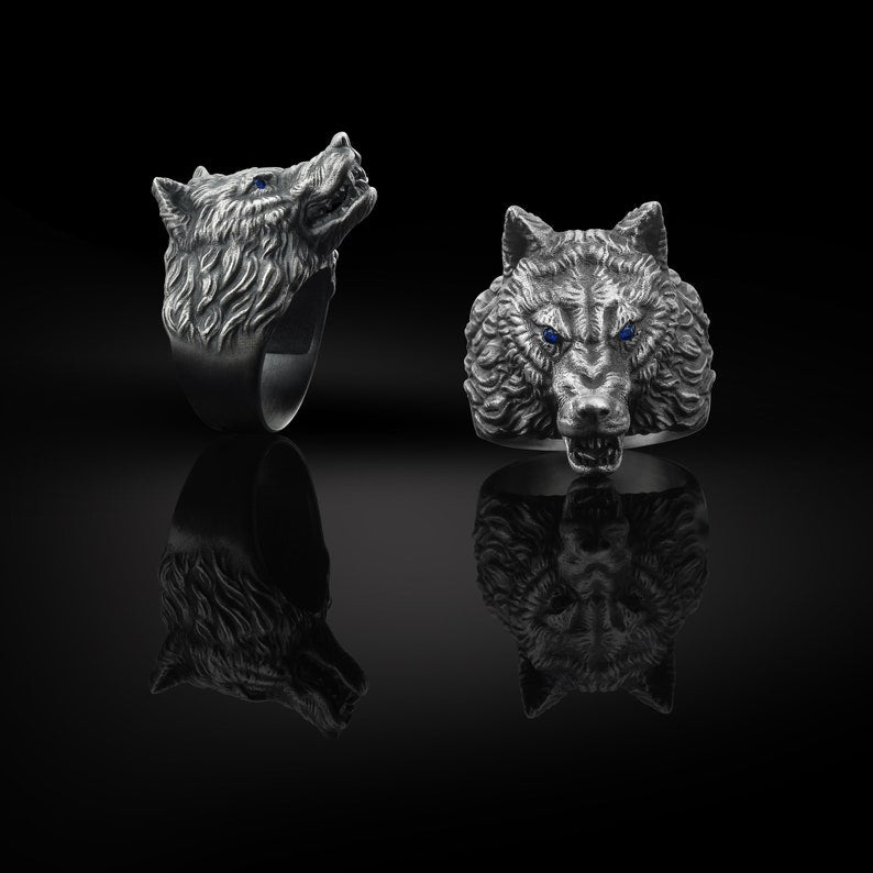 RARE PRINCE by CARAT SUTRA | Unique Designed Wolf Face Ring | 925 Sterling Silver Oxidized Ring | Men's Jewelry | With Certificate of Authenticity and 925 Hallmark