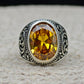 RARE PRINCE by CARAT SUTRA | Unique Designed Turkish Style Ring with Natural Yellow Citrine , 925 Sterling Silver Oxidized Ring | Men's Jewelry | With Certificate of Authenticity and 925 Hallmark
