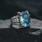 RARE PRINCE by CARAT SUTRA | Exclusively Designed Ring with Blue Topaz | 925 Sterling Silver Oxidized Ring | Men's Jewelry | With Certificate of Authenticity and 925 Hallmark