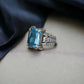 RARE PRINCE by CARAT SUTRA | Exclusively Designed Ring with Blue Topaz | 925 Sterling Silver Oxidized Ring | Men's Jewelry | With Certificate of Authenticity and 925 Hallmark