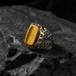 RARE PRINCE by CARAT SUTRA | Unique Designed Turkish Style Ring with Natural Tiger Eye  | 925 Sterling Silver Oxidized Ring | Men's Jewelry | With Certificate of Authenticity and 925 Hallmark