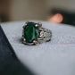 RARE PRINCE by CARAT SUTRA | Unique Designed Turkish Style Ring with Natural Emerald | 925 Sterling Silver Oxidized Ring | Men's Jewelry | With Certificate of Authenticity and 925 Hallmark
