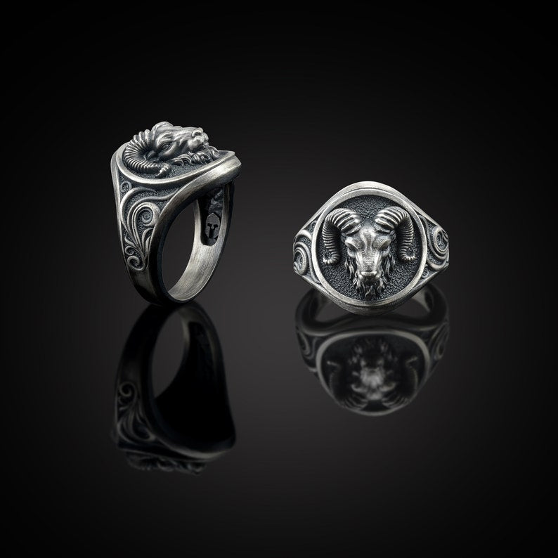 RARE PRINCE by CARAT SUTRA | Unique Designed Ring for Aries Zodiac for Men | 925 Sterling Silver Oxidized Ring | Men's Jewelry | With Certificate of Authenticity and 925 Hallmark