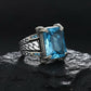 RARE PRINCE by CARAT SUTRA | Exclusively Designed Ring with Blue Topaz | 925 Sterling Silver Oxidized Ring | Men's Jewelry | With Certificate of Authenticity and 925 Hallmark