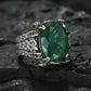 RARE PRINCE by CARAT SUTRA | Unique Designed Turkish Style Ring with Natural Emerald | 925 Sterling Silver Oxidized Ring | Men's Jewelry | With Certificate of Authenticity and 925 Hallmark