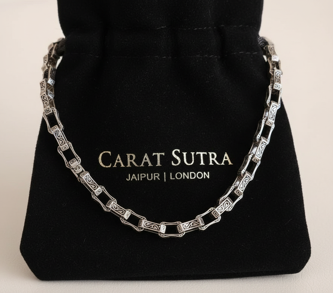 RARE PRINCE by CARAT SUTRA | Unique Vintage Artistry Ancient Oxidized Chain | 925 Sterling Silver Chain | Men's Jewelry | With Certificate of Authenticity and 925 Hallmark