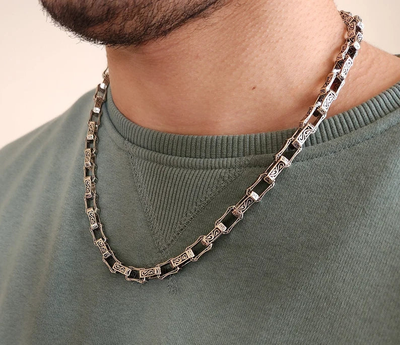 RARE PRINCE by CARAT SUTRA | Unique Vintage Artistry Ancient Oxidized Chain | 925 Sterling Silver Chain | Men's Jewelry | With Certificate of Authenticity and 925 Hallmark