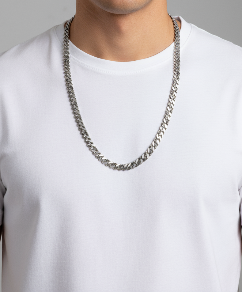 RARE PRINCE by CARAT SUTRA | 10mm Wide Oxidised Solid Miami Cuban Link Chain Studded With Black Zirconia Stone | 925 Sterling Silver Chain | Men's Jewelry | With Certificate of Authenticity and 925 Hallmark