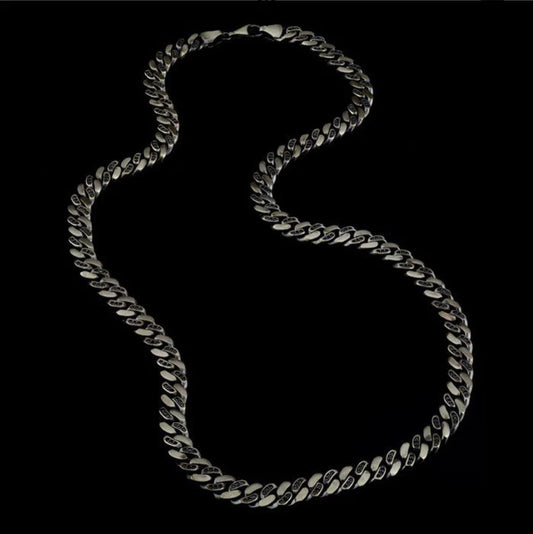 RARE PRINCE by CARAT SUTRA | 12mm Wide Solid Miami Cuban Link Chain Studded With Black Zirconia Stone | 925 Sterling Silver Chain | Men's Jewelry | With Certificate of Authenticity and 925 Hallmark