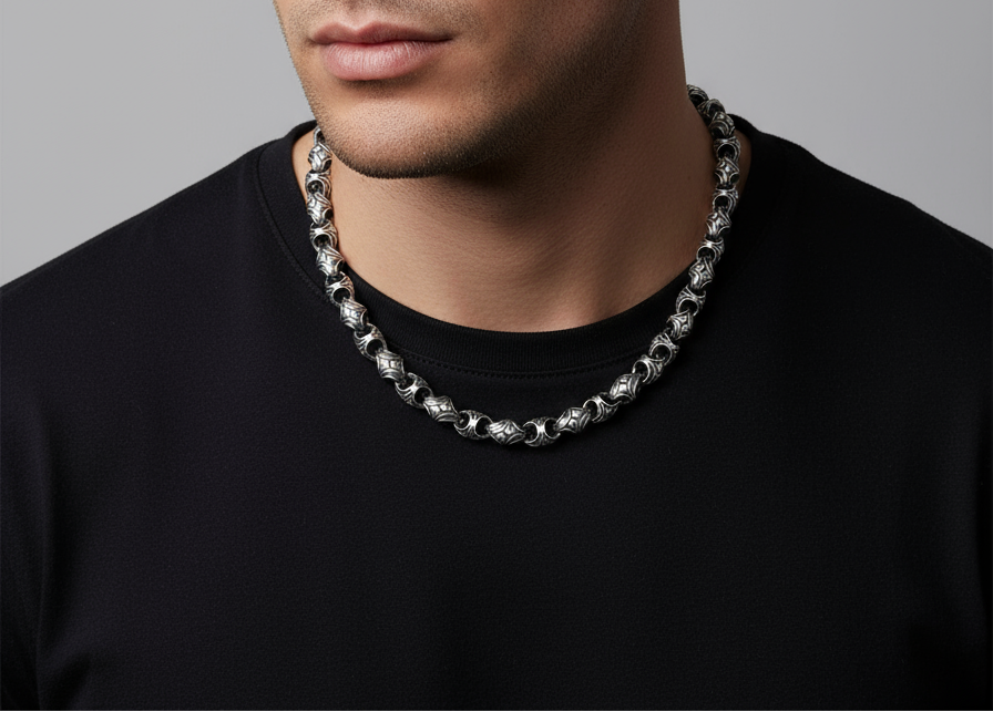 RARE PRINCE by CARAT SUTRA | Unique Vintage Artistry Ancient Oxidized Chain | 925 Sterling Silver Chain | Men's Jewelry | With Certificate of Authenticity and 925 Hallmark