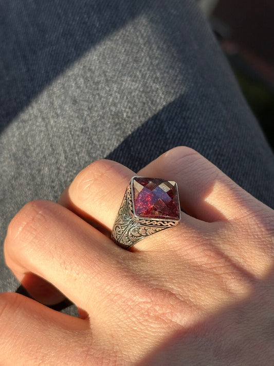 RARE PRINCE by CARAT SUTRA | Unique Designed Ring with Natural Red Ruby | 925 Sterling Silver Oxidized Ring | Men's Jewelry | With Certificate of Authenticity and 925 Hallmark