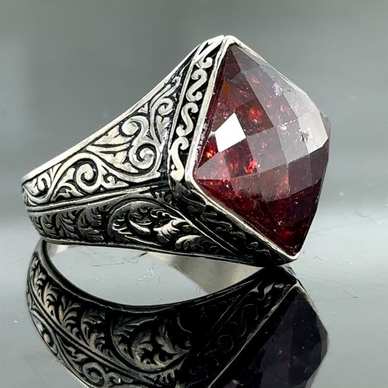 RARE PRINCE by CARAT SUTRA | Unique Designed Ring with Natural Red Ruby | 925 Sterling Silver Oxidized Ring | Men's Jewelry | With Certificate of Authenticity and 925 Hallmark