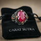 RARE PRINCE by CARAT SUTRA | Unique Designed Turkish Style Heavy Ring with Natural Red Ruby | 22kt Gold Micron Plated 925 Sterling Silver Oxidized Ring | Men's Jewelry | With Certificate of Authenticity and 925 Hallmark