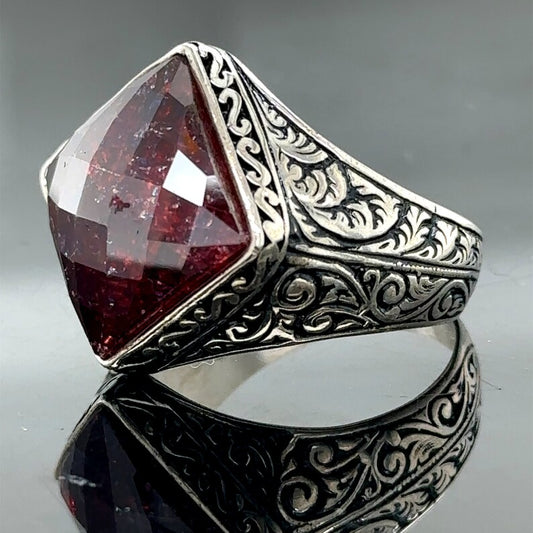 RARE PRINCE by CARAT SUTRA | Unique Designed Ring with Natural Red Ruby | 925 Sterling Silver Oxidized Ring | Men's Jewelry | With Certificate of Authenticity and 925 Hallmark