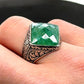 Tilted Square Designed Turkish Style Ring with Natural Emerald | 925 Sterling Silver Oxidized Ring | With Certificate of Authenticity and 925 Hallmark