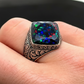 Unique Designed Turkish Style Ring with 12ct Natural Fire Black Opal | 925 Sterling Silver Oxidized Ring | With Certificate of Authenticity and 925 Hallmark