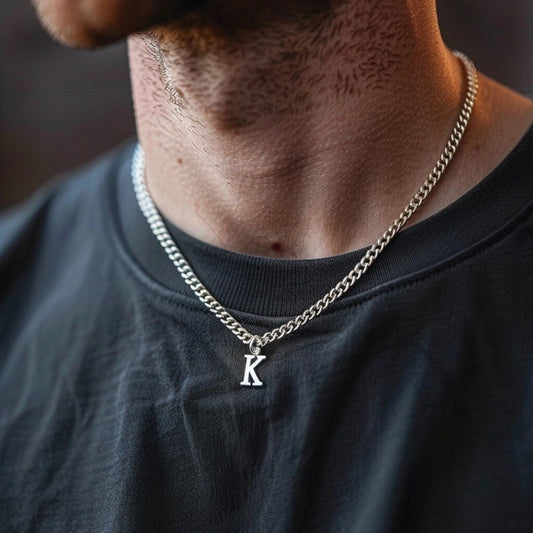 RARE PRINCE by CARAT SUTRA | Minimalist Solid 5mm Cuban Link Chain with Custom Name Initial (Rhodium Plated) | 925 Sterling Silver Chain | Men's Jewelry | With Certificate of Authenticity and 925 Hallmark