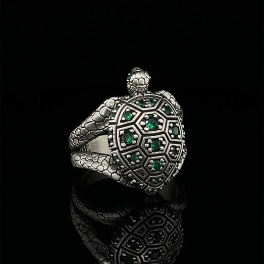 RARE PRINCE by CARAT SUTRA | Antique Designed Turtle Ring With Blue Zircon| 925 Sterling Silver Oxidized Ring | Men's Jewelry | With Certificate of Authenticity and 925 Hallmark