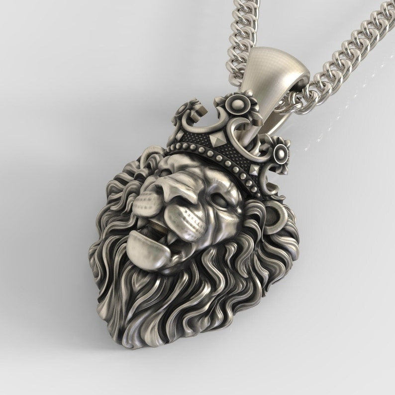 RARE PRINCE by CARAT SUTRA | Unique Designed Lion with Crown Pendant for Men | 925 Sterling Silver Oxidized Pendant | Men's Jewelry | With Certificate of Authenticity and 925 Hallmark