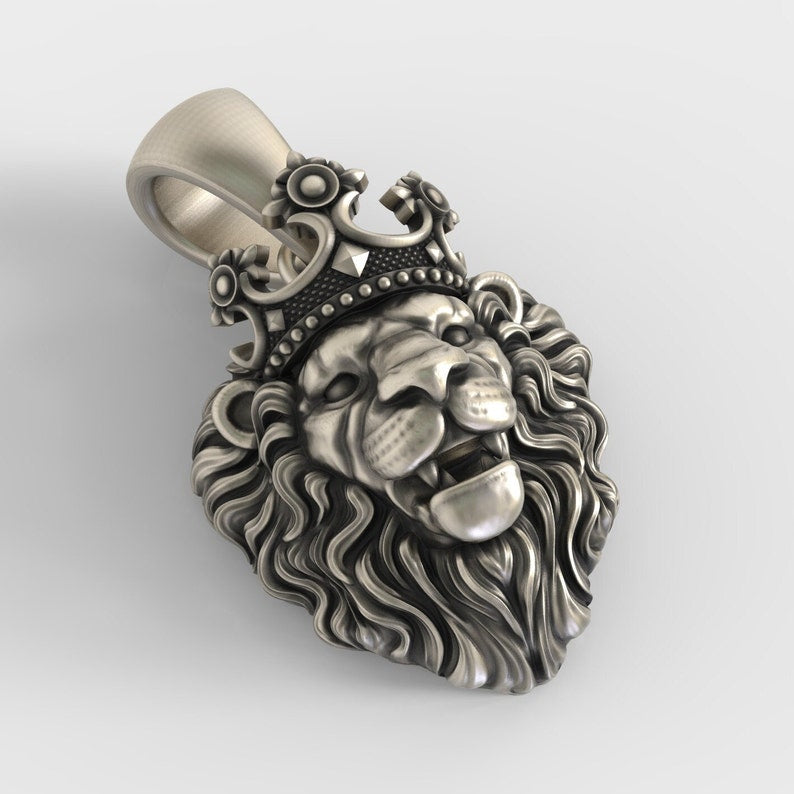 RARE PRINCE by CARAT SUTRA | Unique Designed Lion with Crown Pendant for Men | 925 Sterling Silver Oxidized Pendant | Men's Jewelry | With Certificate of Authenticity and 925 Hallmark