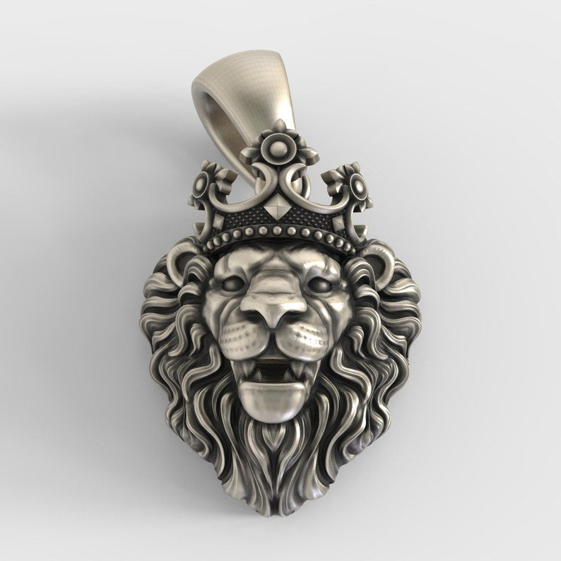 RARE PRINCE by CARAT SUTRA | Unique Designed Lion with Crown Pendant for Men | 925 Sterling Silver Oxidized Pendant | Men's Jewelry | With Certificate of Authenticity and 925 Hallmark