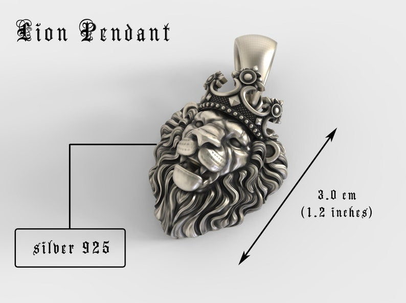 RARE PRINCE by CARAT SUTRA | Unique Designed Lion with Crown Pendant for Men | 925 Sterling Silver Oxidized Pendant | Men's Jewelry | With Certificate of Authenticity and 925 Hallmark