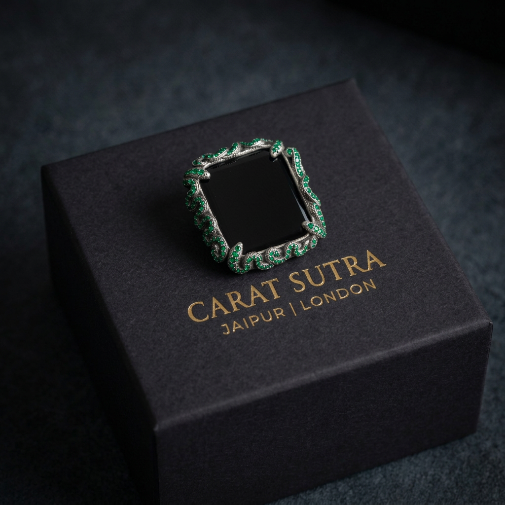Smart Watch Snake Case Studded with Original Emeralds | Oxidised Finish. 925 Sterling Silver with Hallmark