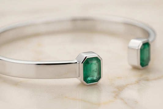 Natural Zambian Emerald Stone Bangle, 5 cts each Adjustable Cuff Style Bangle/kadaa in 999 Sterling Silver