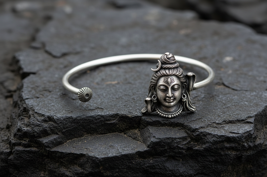 Unique Shiva Handcuff/Kada| 925 Sterling Silver Oxidized Bracelet | With Certificate of Authenticity and 925 Hallmark - caratsutra