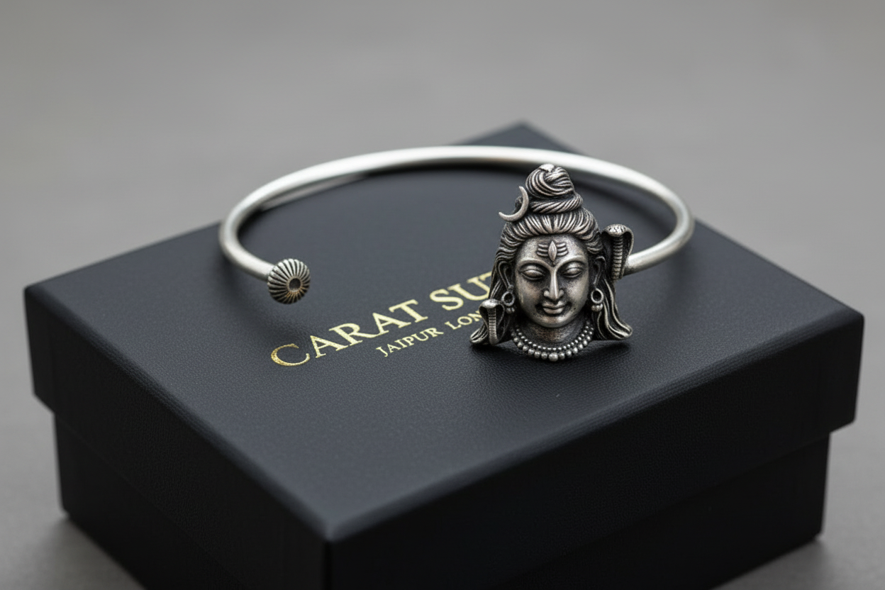 Unique Shiva Handcuff/Kada| 925 Sterling Silver Oxidized Bracelet | With Certificate of Authenticity and 925 Hallmark - caratsutra