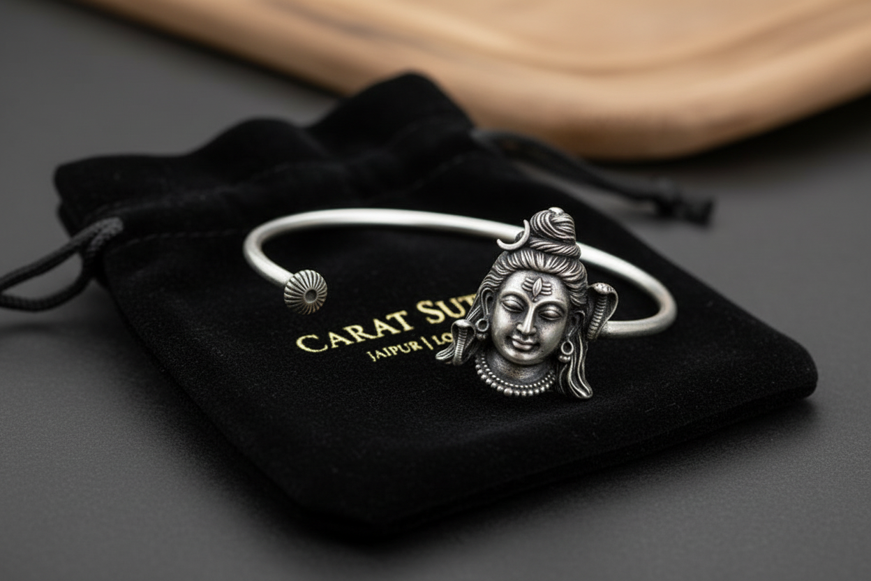 Unique Shiva Handcuff/Kada| 925 Sterling Silver Oxidized Bracelet | With Certificate of Authenticity and 925 Hallmark - caratsutra