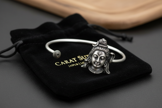 Unique Shiva Handcuff/Kada| 925 Sterling Silver Oxidized Bracelet | With Certificate of Authenticity and 925 Hallmark - caratsutra
